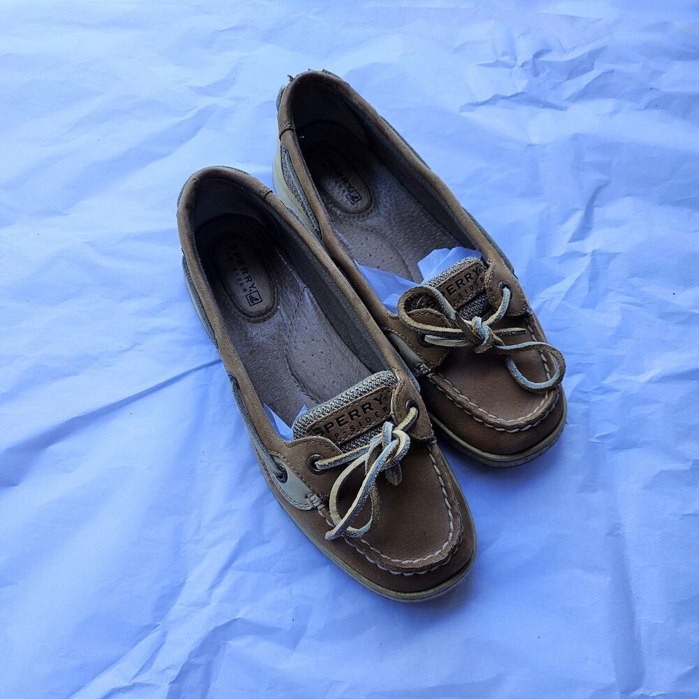 Sperry Angelfish Boat Shoes Tan Brown Mesh Coastal Granddaughter Womens 6M